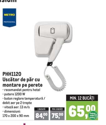 PHH1120 Uscător de păr cu montare pe perete
