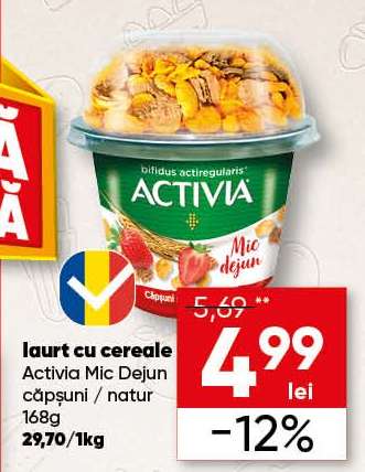 Iaurt cu cereale Activia Mic Dejun căpșuni / natur
