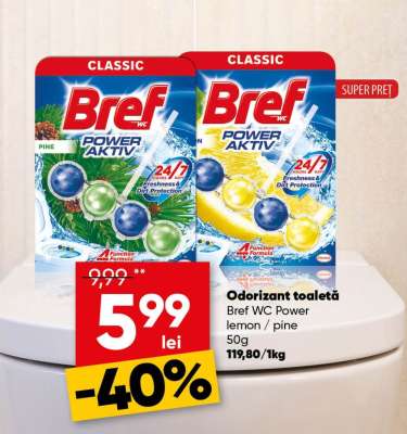 Odorizant toaletă Bref WC Power lemon/pine