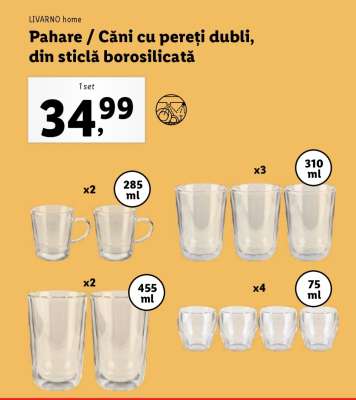Pahare / Căni cu pereți dubli, din sticlă borosilicată