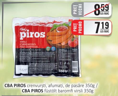 CBA PIROS crenvurști, afumați, de pasăre 350g