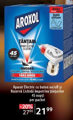 Aparat Electric cu buton on/off și Rezervă Lichidă împotriva țânțarilor 45 nopți