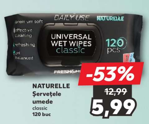 NATURELLE Șervețele umede classic 120 buc
