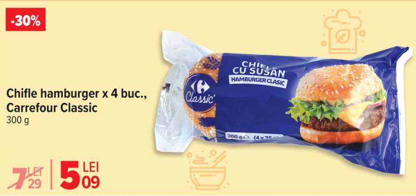 Chifle hamburger x 4 buc., Carrefour Classic