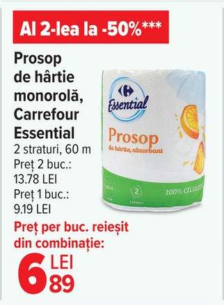 Prosop de hârtie monorolă, Carrefour Essential