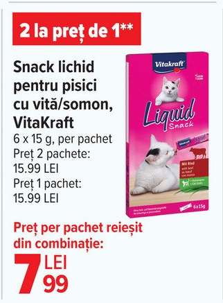 Snack lichid pentru pisici cu vită/somon, VitaKraft