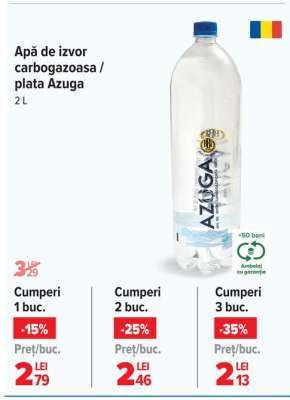 Apă de izvor carbogazoasă / plată Azuga 2L