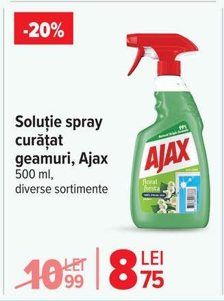 Soluție spray curățat geamuri, Ajax