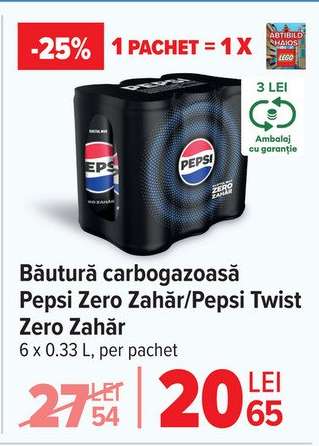 Băutură carbogazoasă Pepsi Zero Zahăr/Pepsi Twist Zero Zahăr