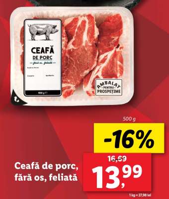 Ceafă de porc fără os, feliată
