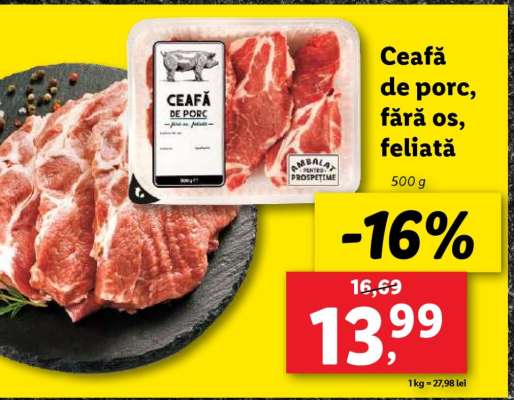 Ceafă de porc fără os, feliată