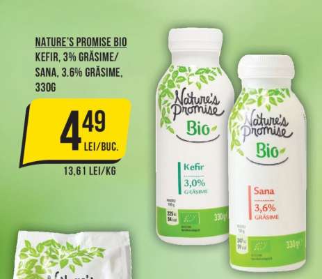NATURE'S PROMISE BIO KEFIR, 3% GRĂSIME/ SANA, 3.6% GRĂSIME, 330G