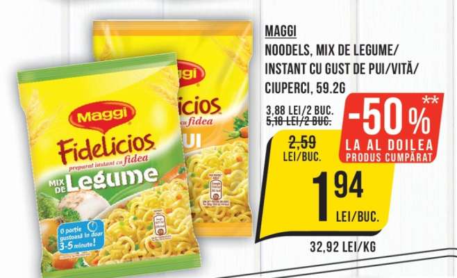 Maggi Noodles, Mix de Legume/Instant cu Gust de Pui/Vită/Ciuperci, 59.2g