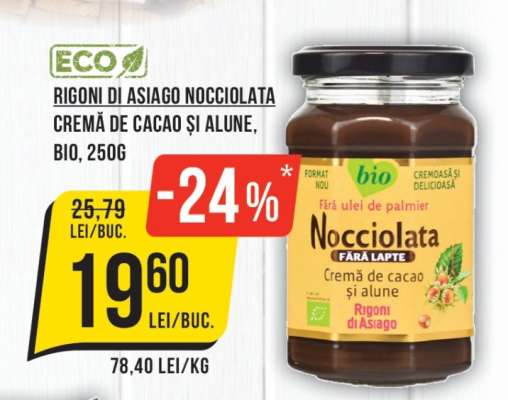 Rigoni di Asiago Nocciolata Cremă de cacao și alune, bio, 250g