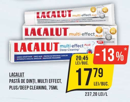 Lacalut Pastă de dinți, Multi Effect, Plus/Deep Cleaning, 75ml