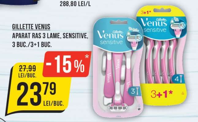 Gillette Venus Aparat Ras 3 Lame, Sensitive, 3 buc./3+1 buc.
