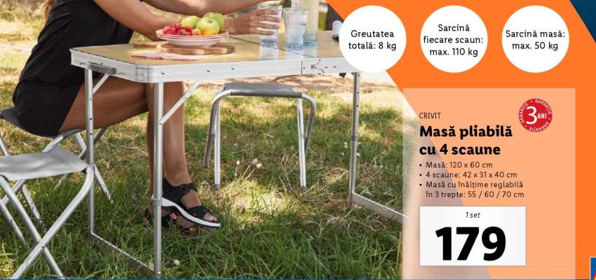 Masă pliabilă cu 4 scaune