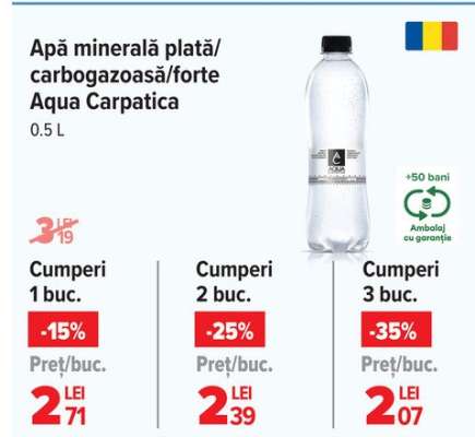 Apă minerală plată/carbogazoasă/forte Aqua Carpatica 0.5 L