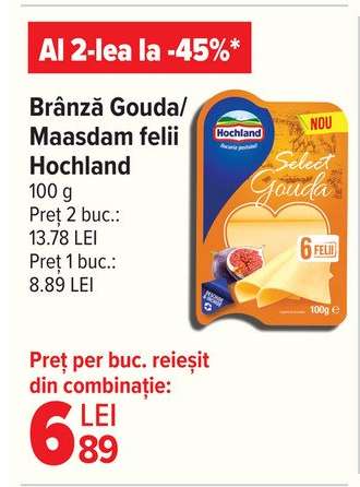 Brânză Gouda/Maasdam felii Hochland