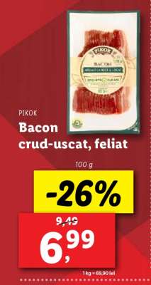 Bacon crud-uscat, feliat